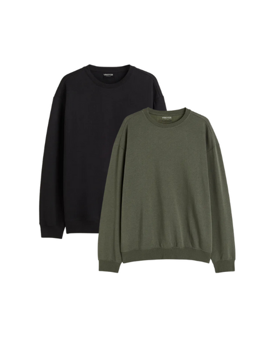 pack of 2 oversized sweatshirts olive green and black