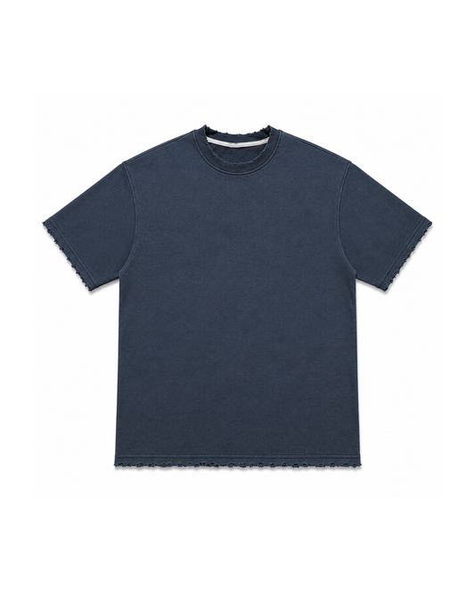 Damaged Navy Blue Terry - Oversized Tee