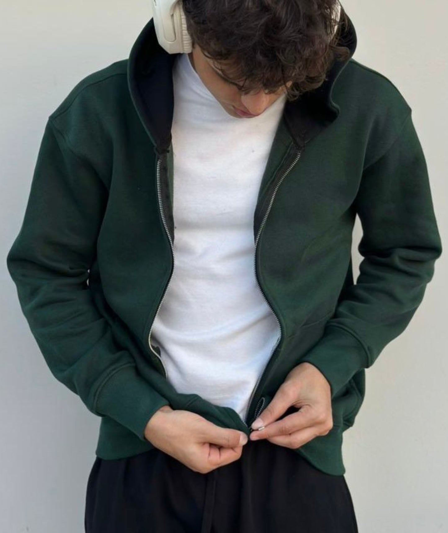 bottle green zipper oversized hoodie in Pakistan