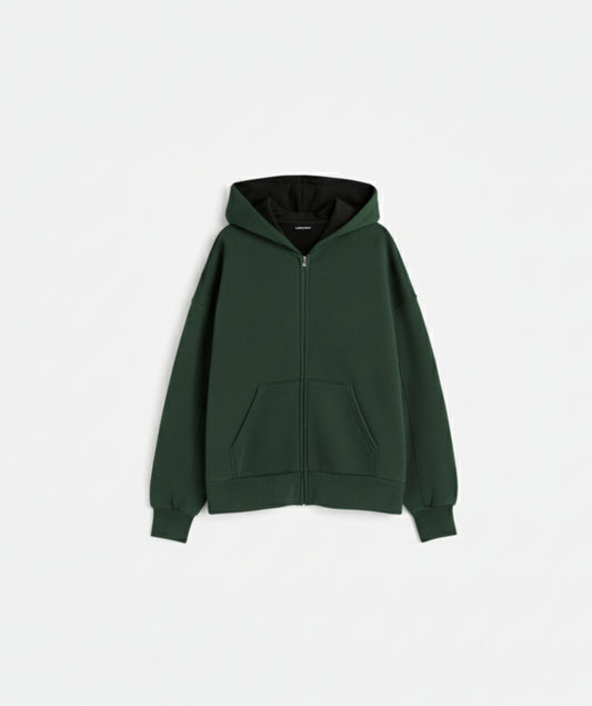 Bottle Green Heavweight Zipper Oversized Hoodie
