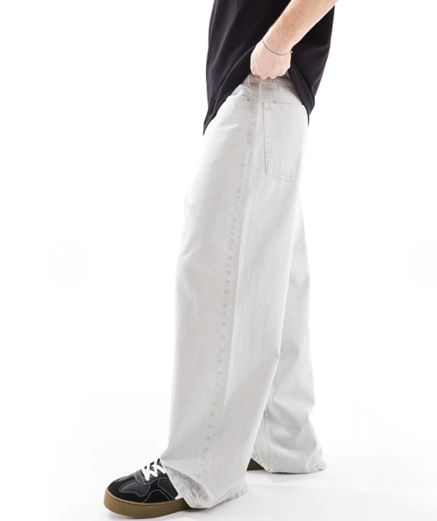 Steel Grey Baggy Wide-Leg Jeans
