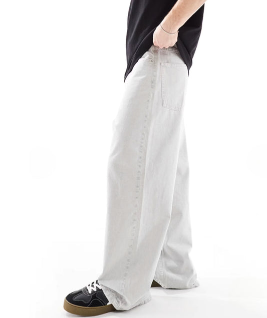 Steel Grey Baggy Wide-Leg Jeans