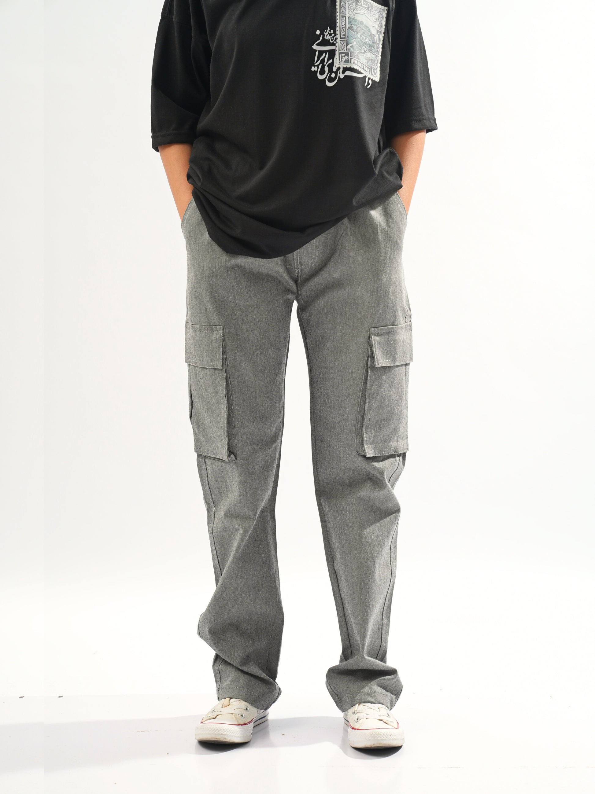 grey straight cargo pants for women