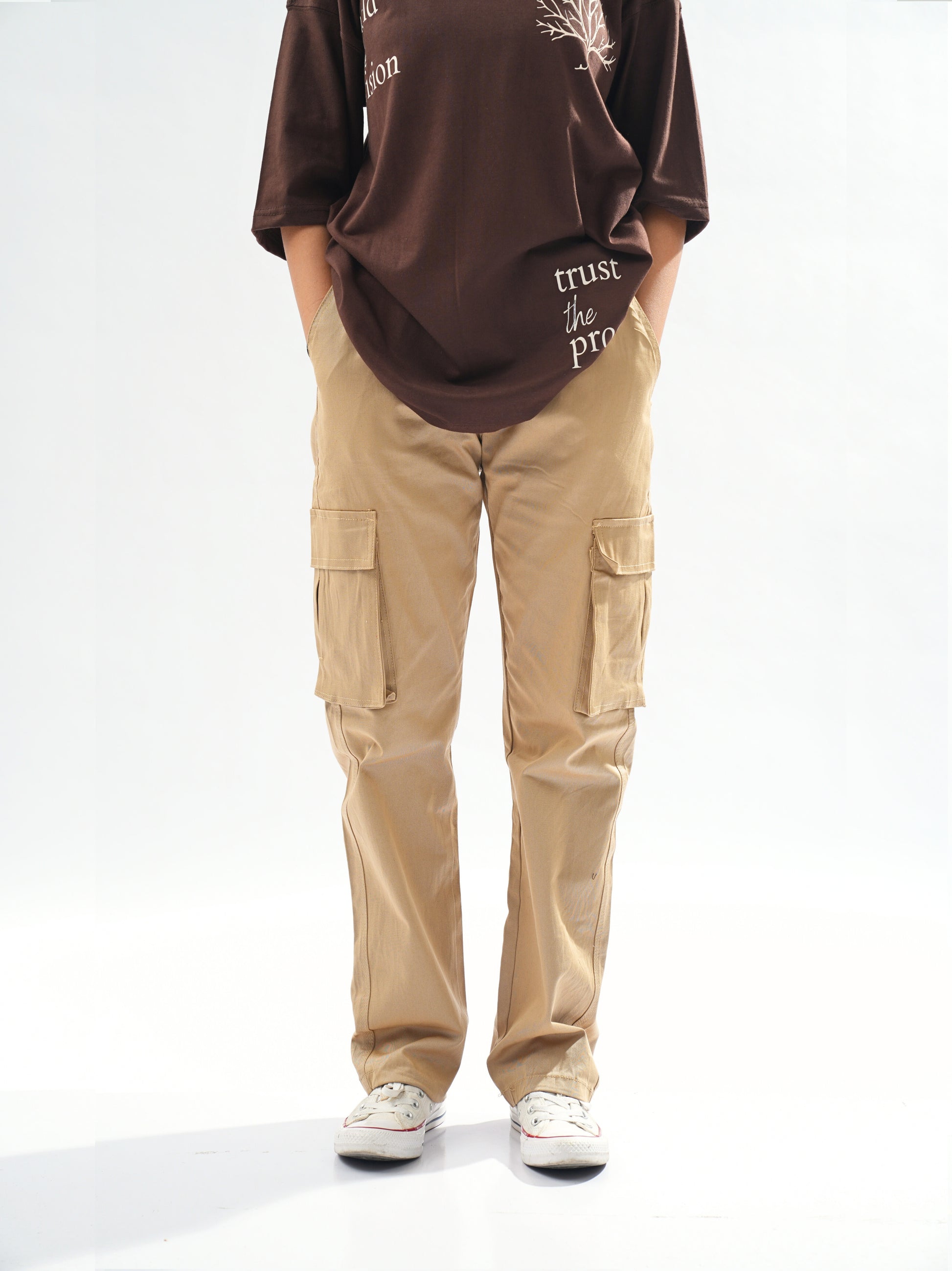 khaki straight cargo pants women