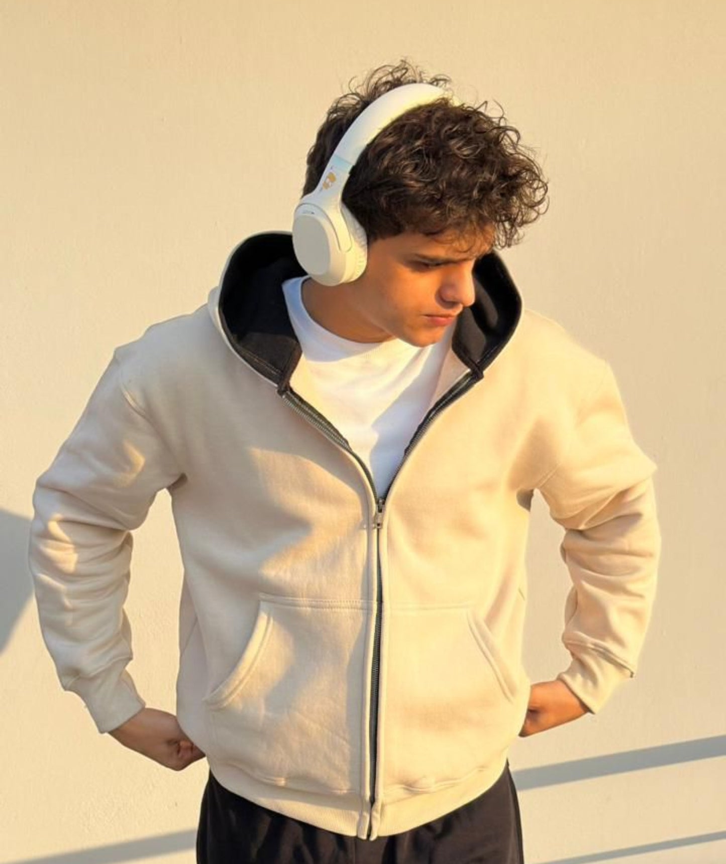 cream zipper hoodie oversized in Pakistan for women