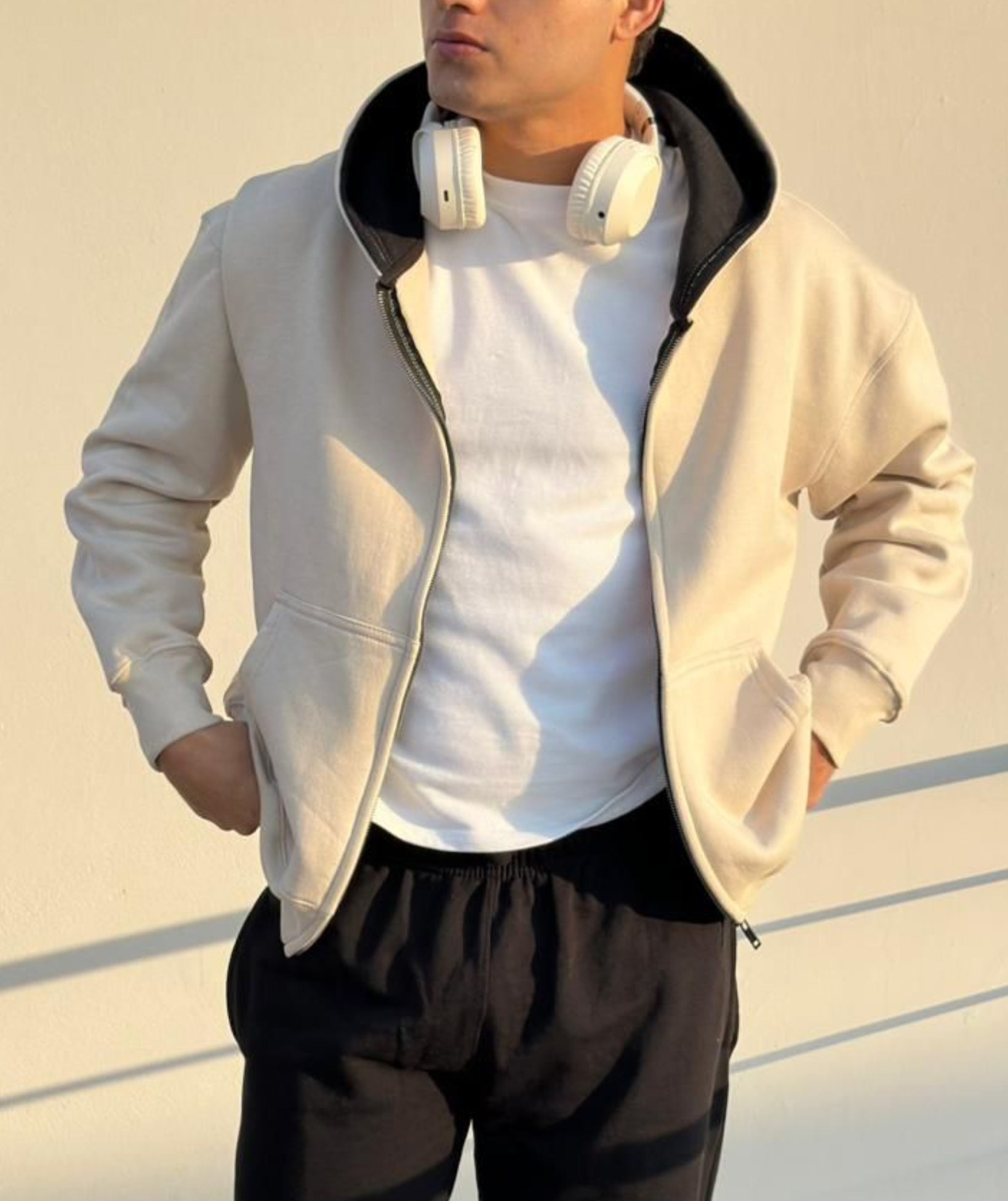 cream zipper hoodie oversized Pakistan for men