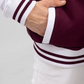 maroon varsity baseball jacket white