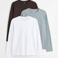 long sleeve pack of 3 black white brown