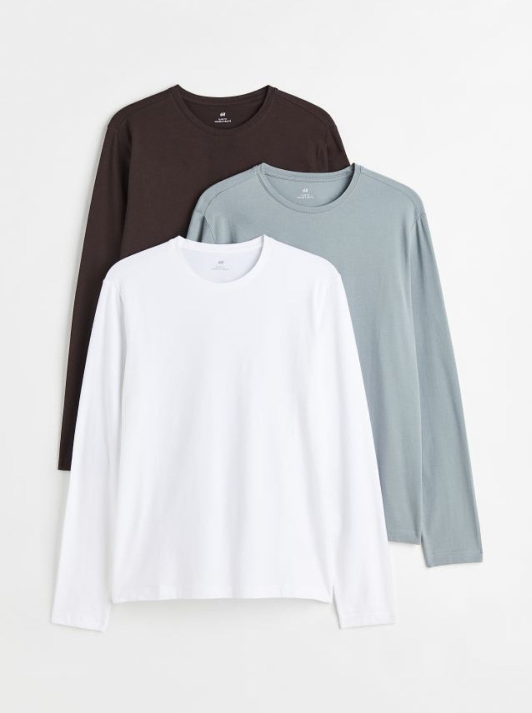 long sleeve pack of 3 black white brown
